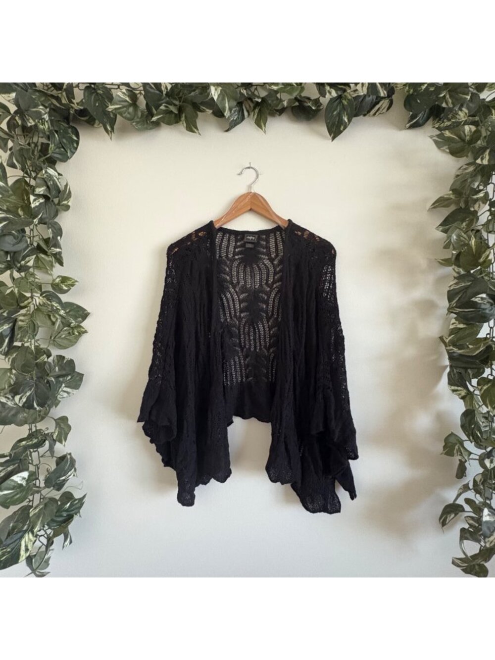 Daytrip Buckle Long Sleeve Crochet Knit Cardigan Black Women’s One Size